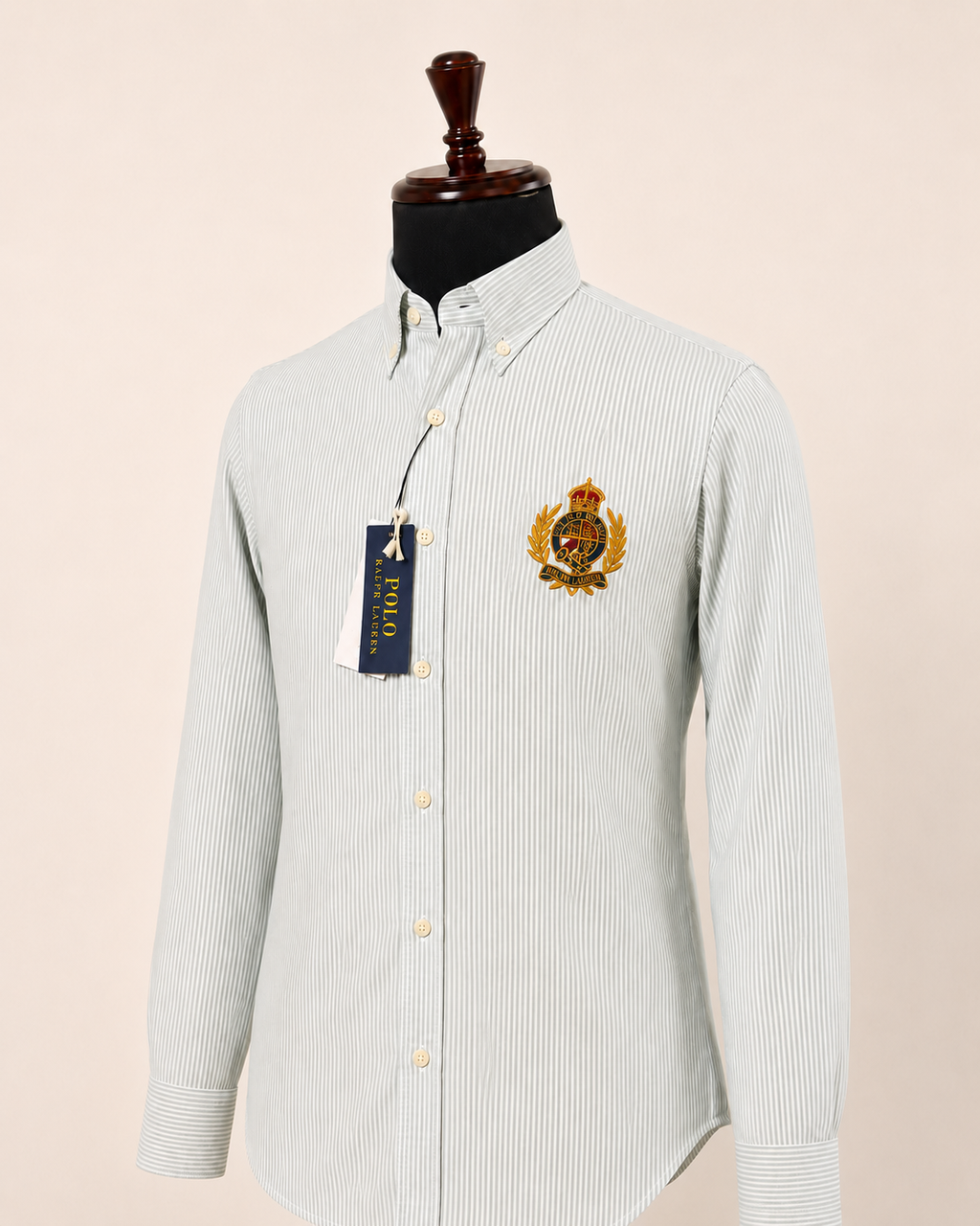 Men’s Light Grey Pinstripe Crest Shirt - view 2