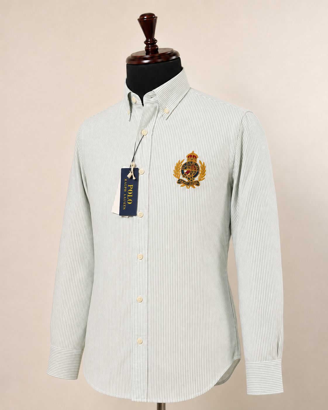 Men’s Light Grey Pinstripe Crest Shirt - view 3