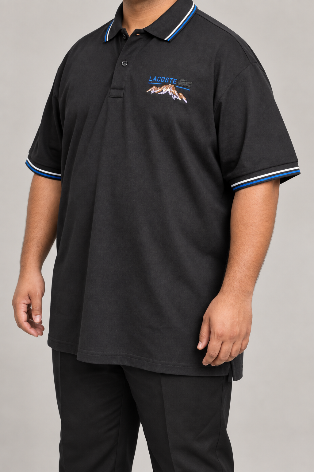 Oversized Black Mountain-Embroidery Polo With Blue And White Trim - view 2