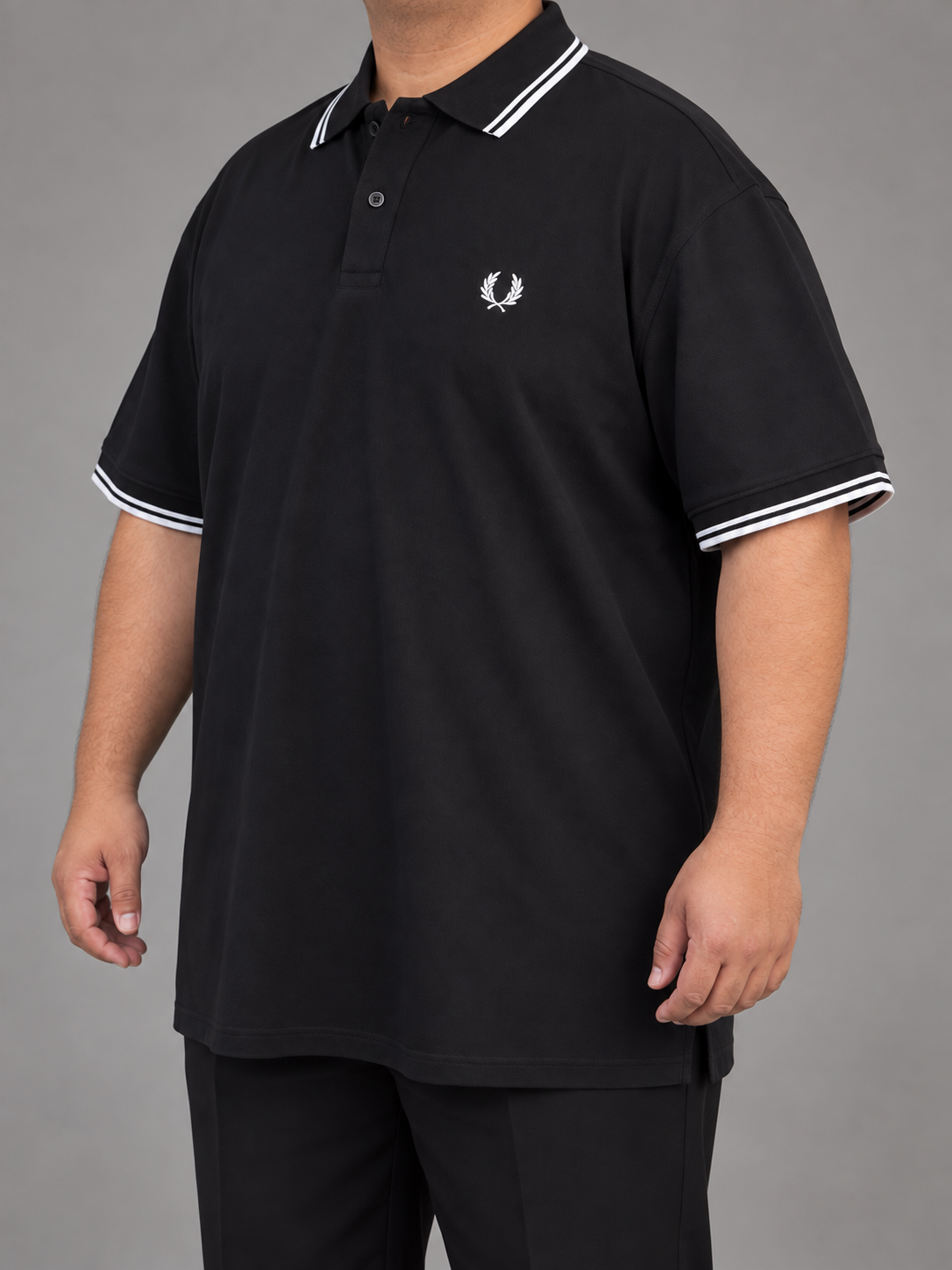 Oversized Black Polo With Double White Tipping - view 3