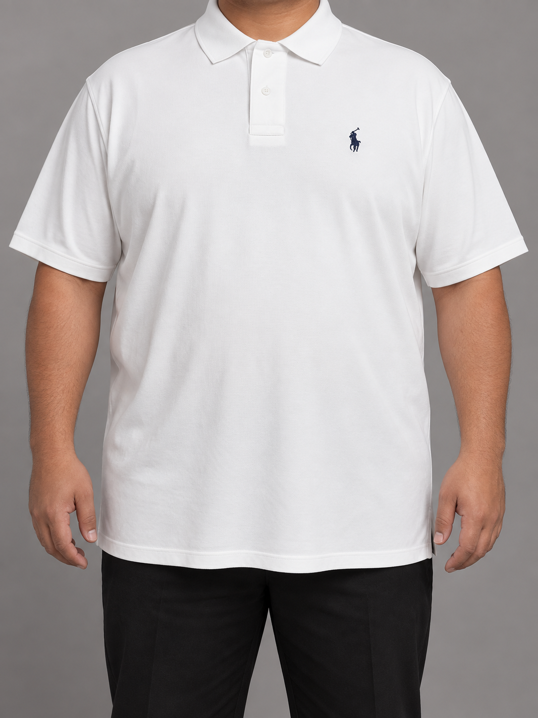 Oversized White Polo With Navy Rider Embroidery - front view
