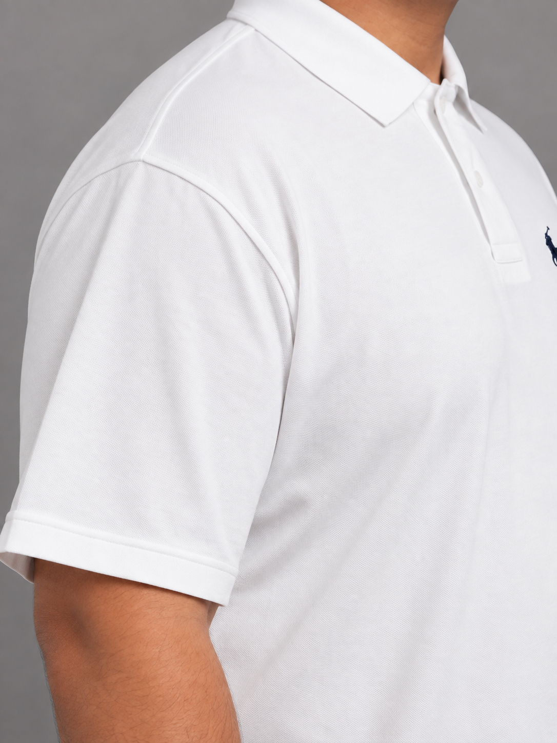 Oversized White Polo With Navy Rider Embroidery - view 5