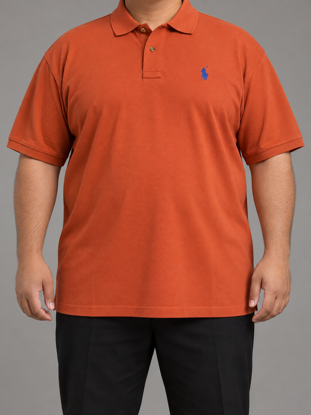 Oversized Burnt-Orange Polo With Royal-Blue Rider Embroidery - front view