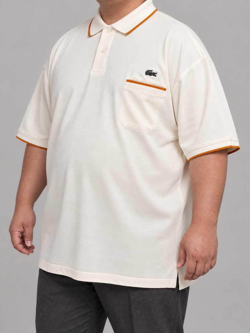 Oversized Cream Pocket Polo With Burnt-Orange Trim - view 3