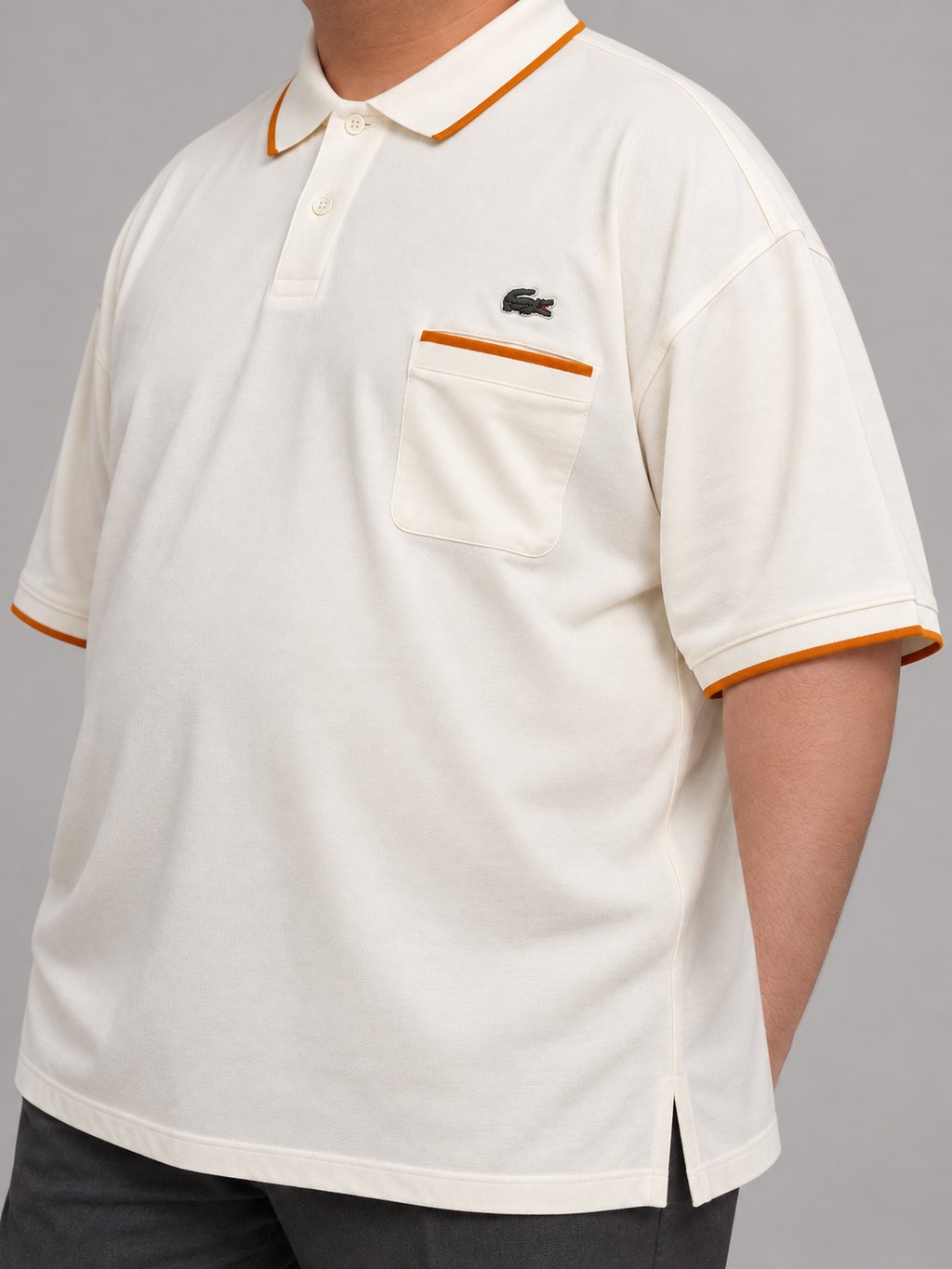 Oversized Cream Pocket Polo With Burnt-Orange Trim - view 5