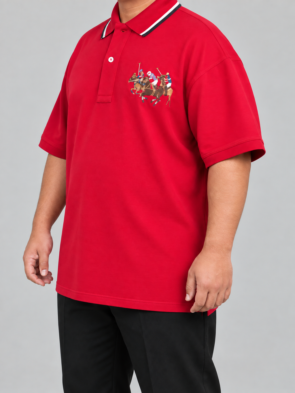 Oversized Crimson-Red Polo With Three-Rider Embroidery - view 3