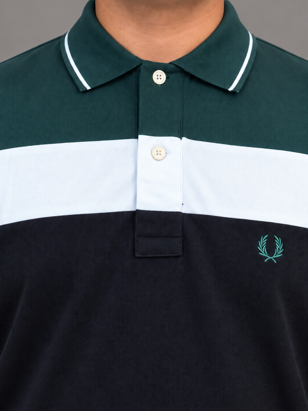 Oversized Green, White And Navy Colour-Block Polo - view 4
