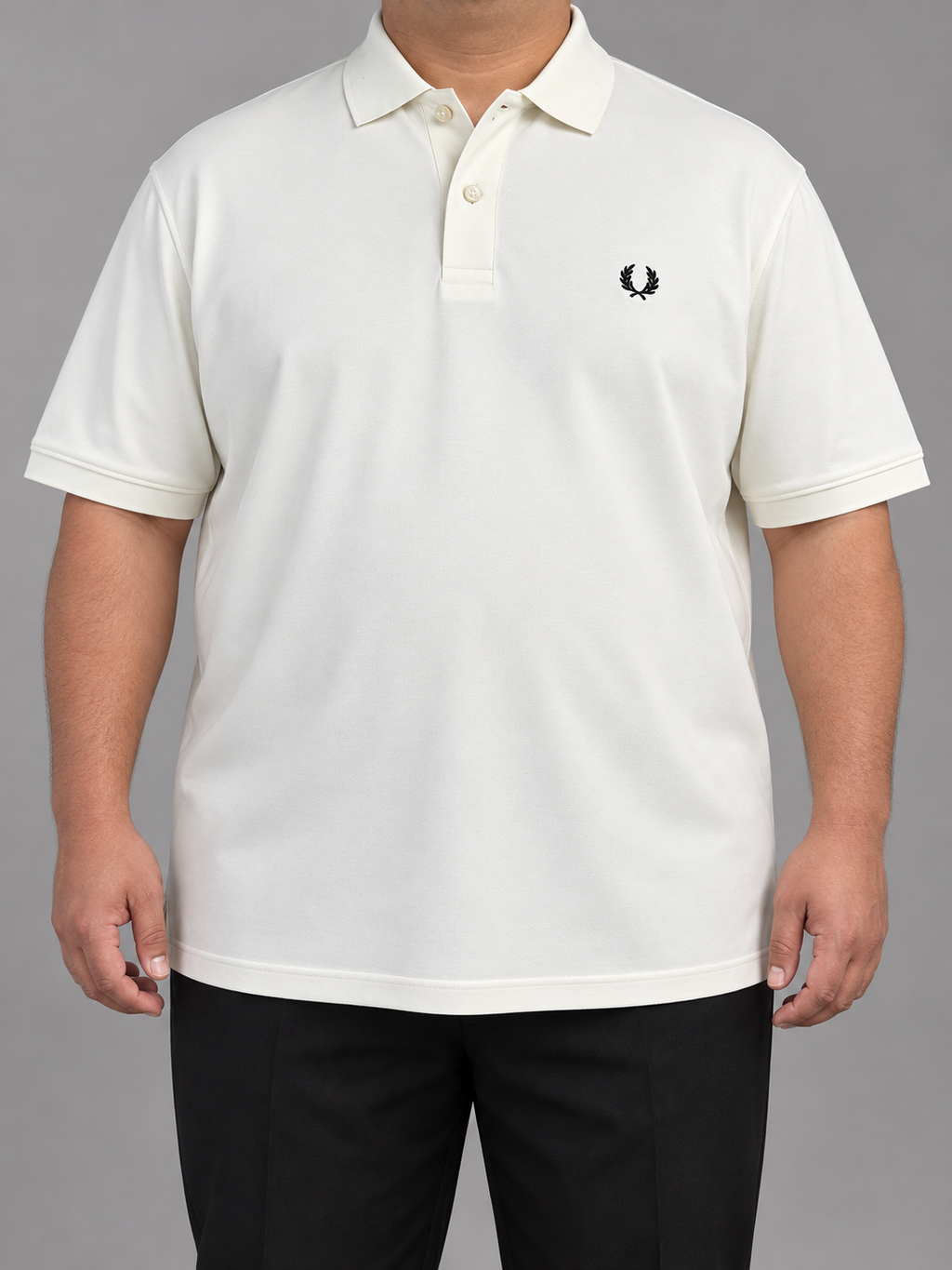 Oversized Ivory Polo With Black Laurel Embroidery - front view
