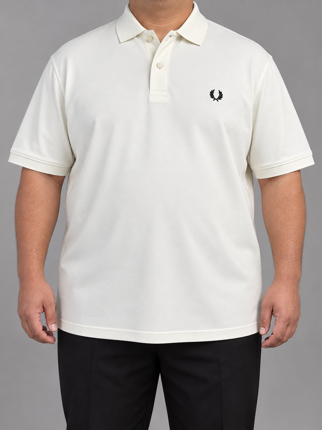 Oversized Ivory Polo With Black Laurel Embroidery - front view