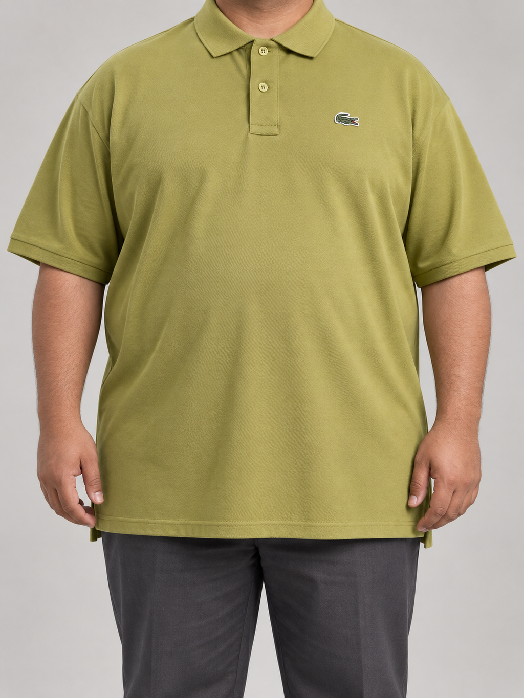 Oversized Olive Crocodile Patch Polo - front view