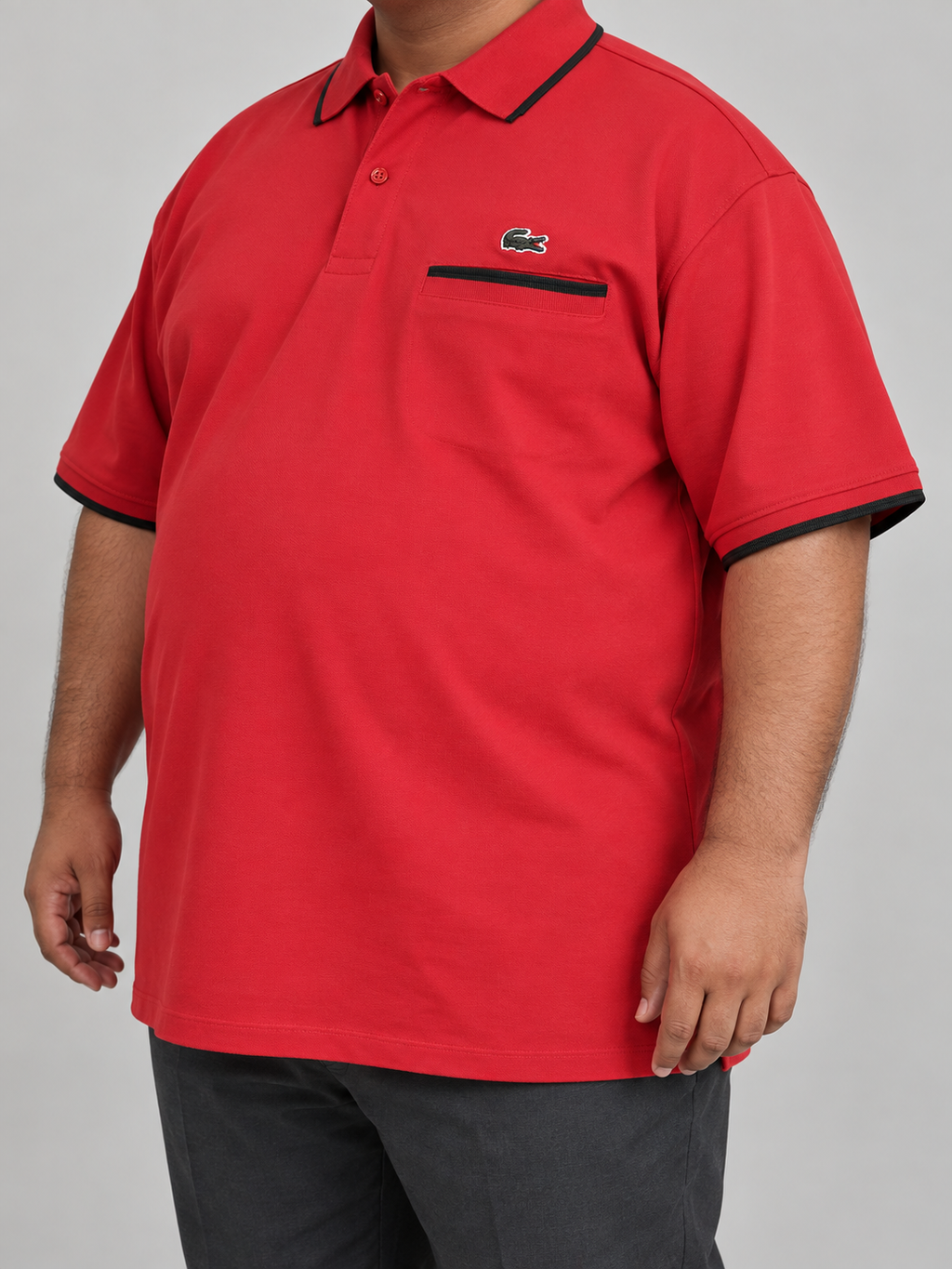 Oversized Red Pocket Polo With Black Trim - view 2
