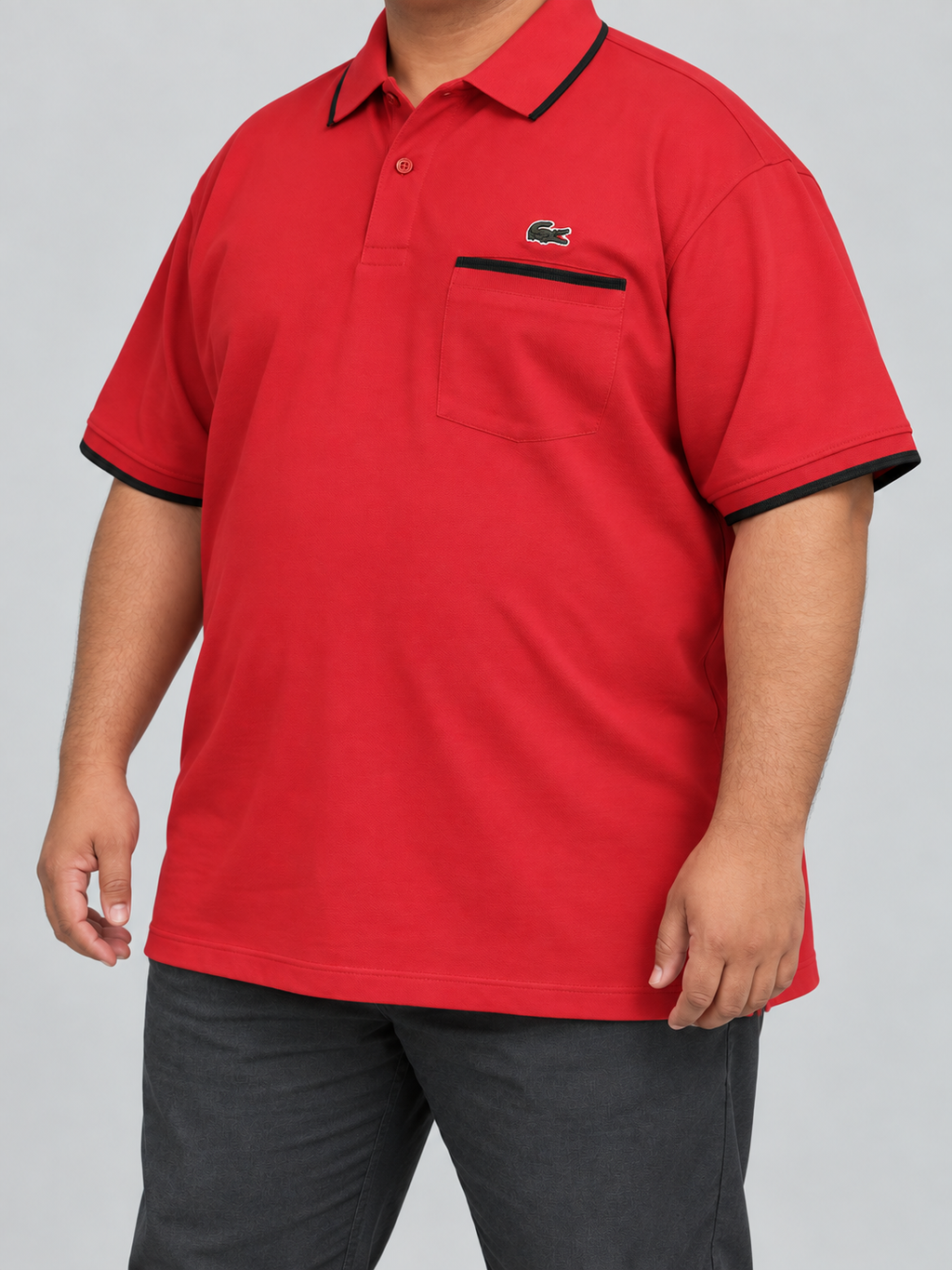 Oversized Red Pocket Polo With Black Trim - view 3