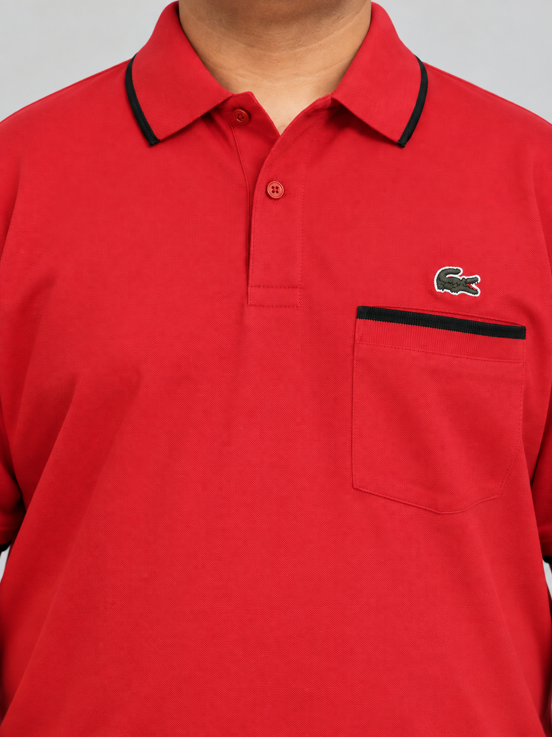Oversized Red Pocket Polo With Black Trim - view 4