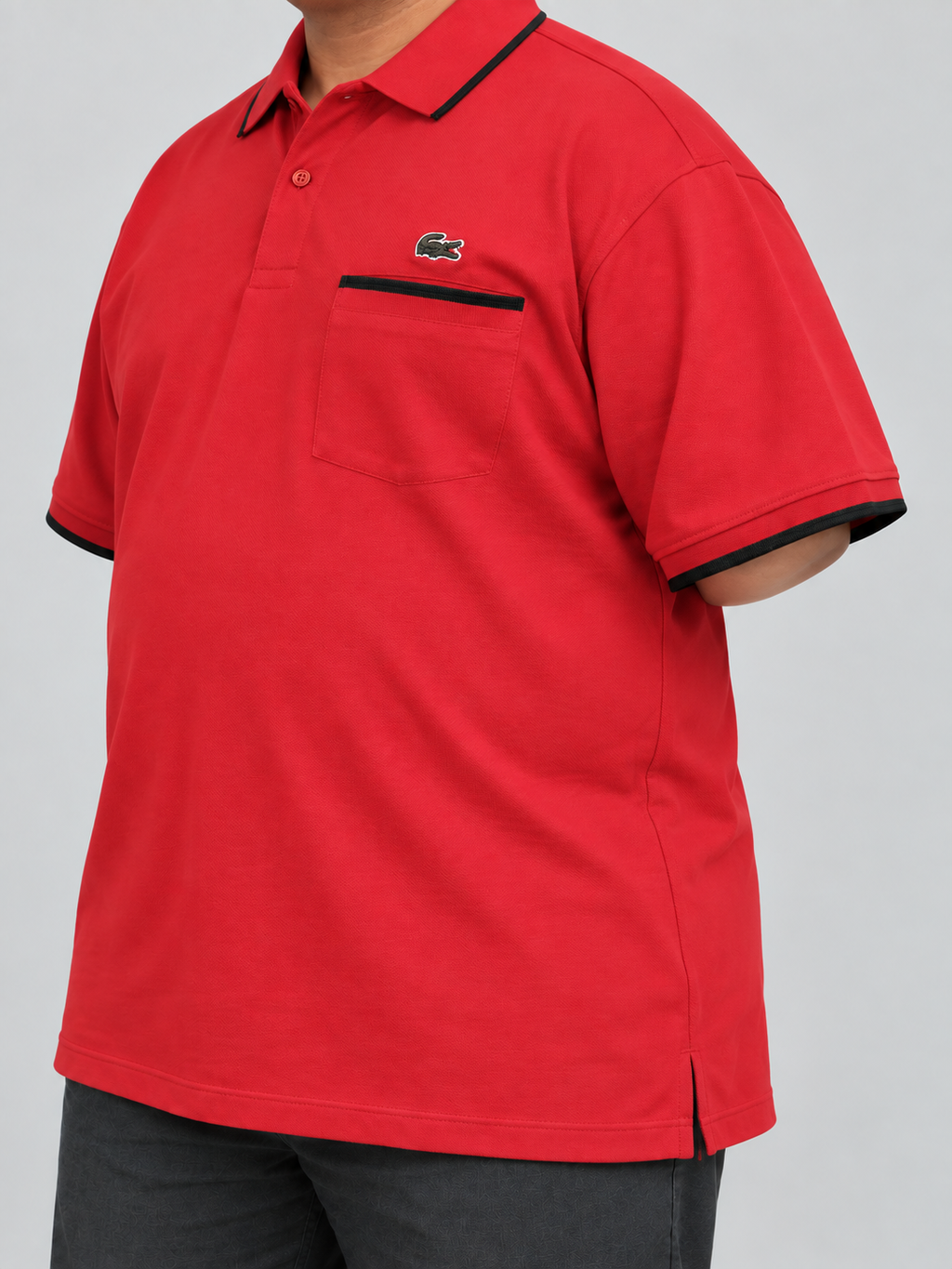 Oversized Red Pocket Polo With Black Trim - view 5