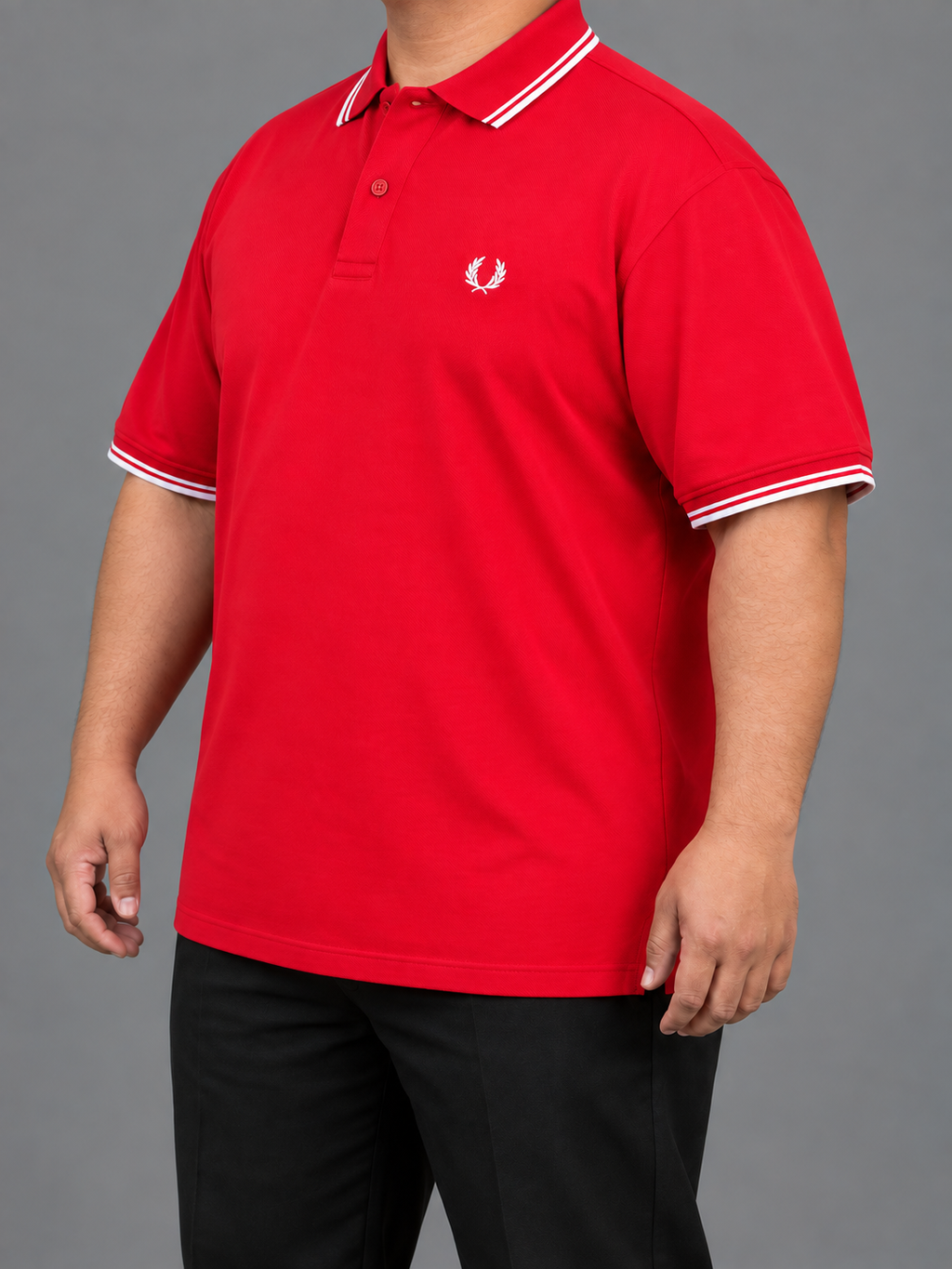 Oversized Red Polo With Double White Tipping - view 3
