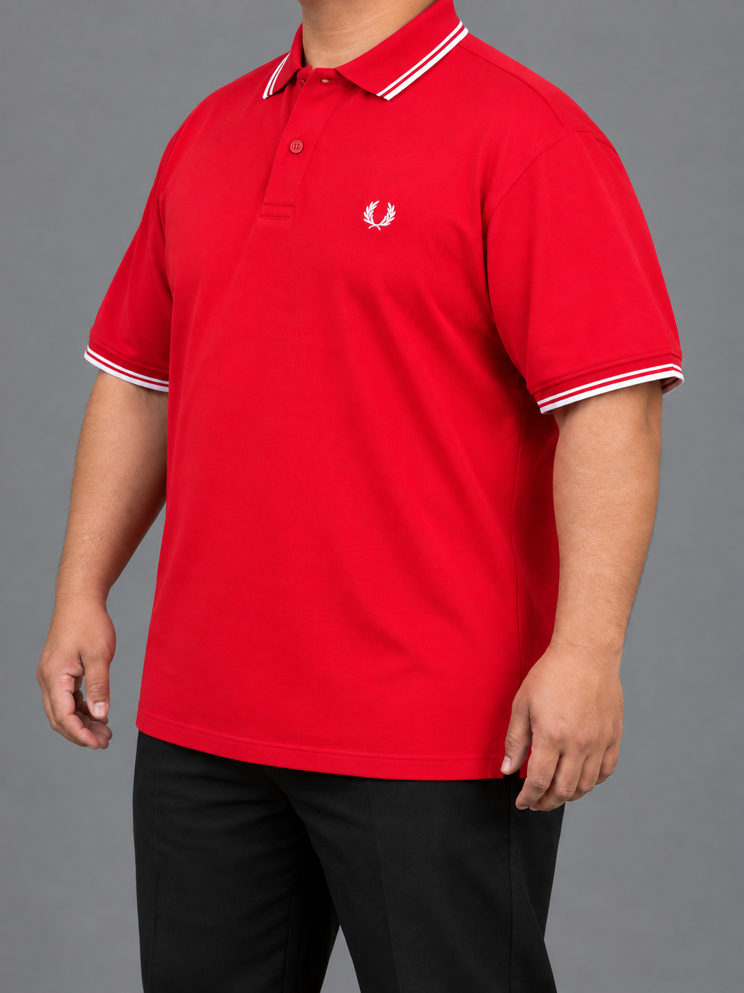 Oversized Red Polo With Double White Tipping - view 3