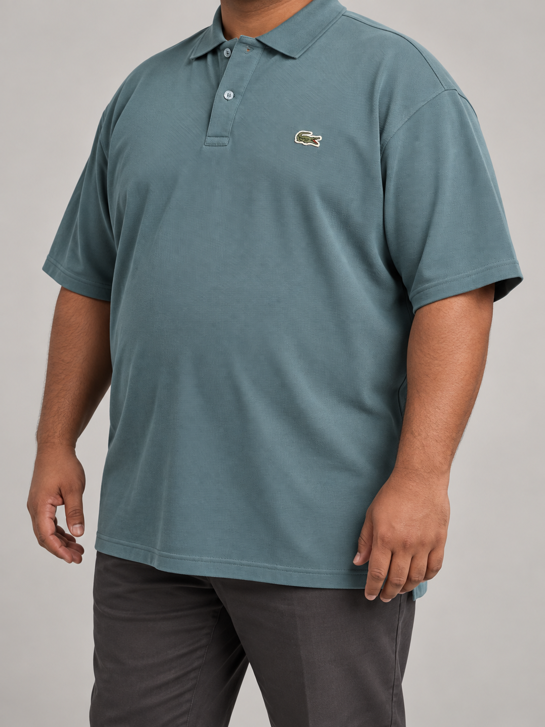 Oversized Slate-Sage Crocodile Patch Polo - view 2