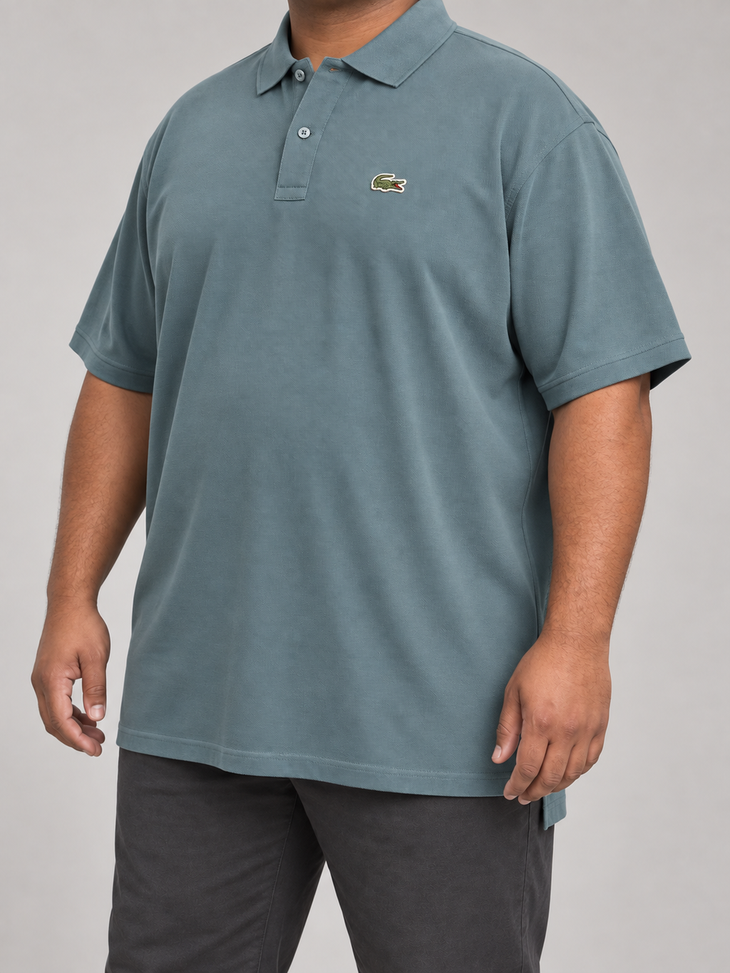 Oversized Slate-Sage Crocodile Patch Polo - view 3