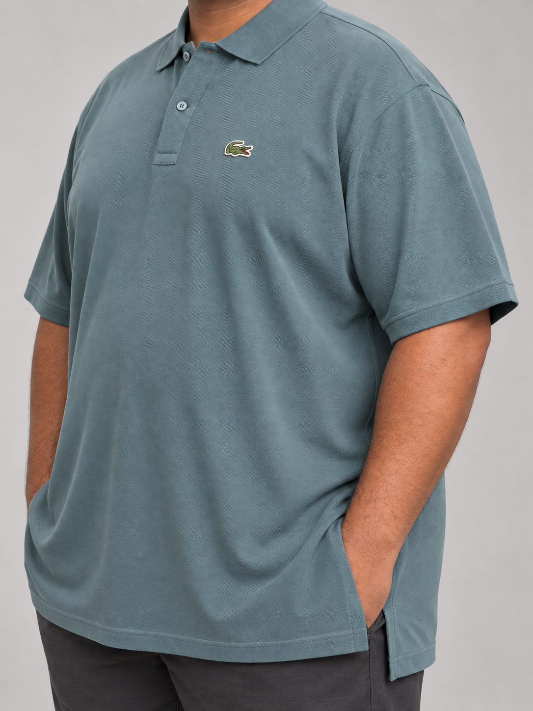 Oversized Slate-Sage Crocodile Patch Polo - view 5