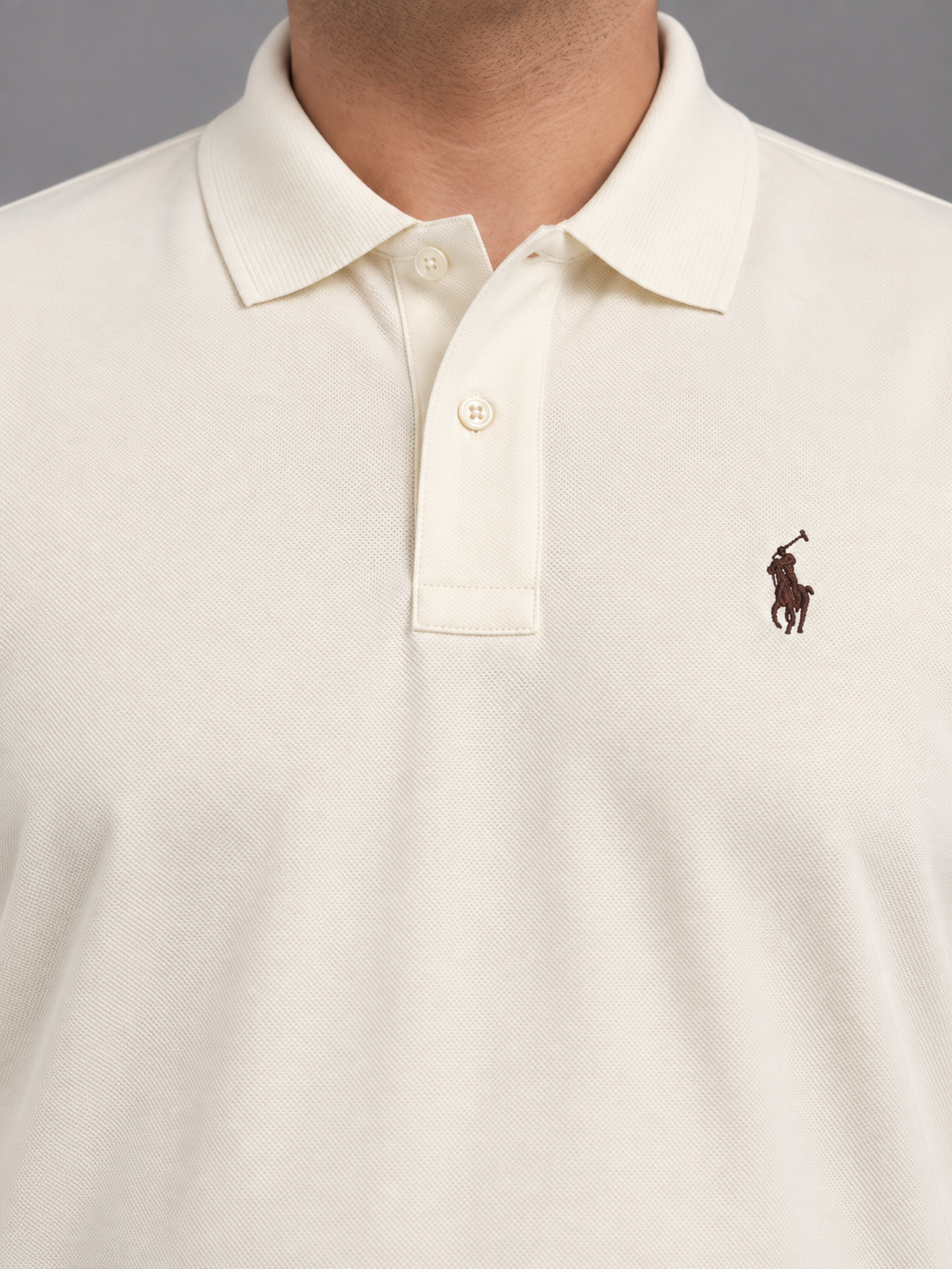 Oversized Warm-Ivory Polo With Dark-Brown Rider Embroidery - view 4