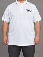 LCST — Oversized White Mountain-Embroidery Polo With Blue And Yellow Trim