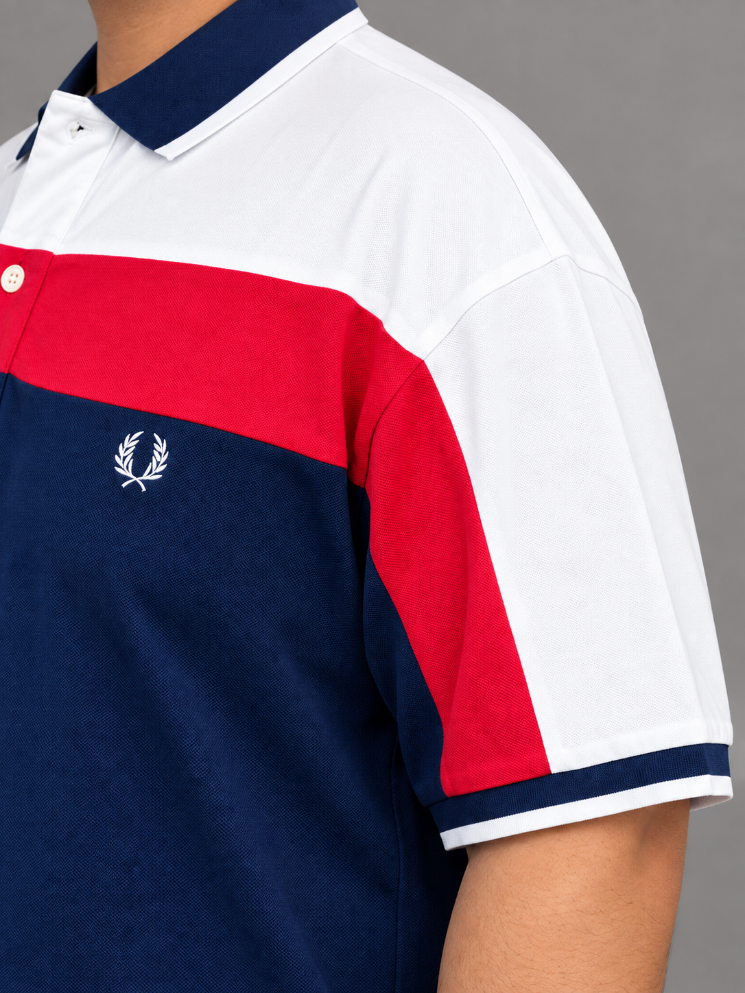 Oversized White, Red And Navy Colour-Block Polo - view 5