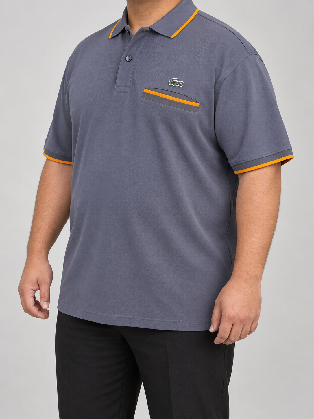 Plus-Size Slate-Grey Pocket Polo With Orange Trim - view 2