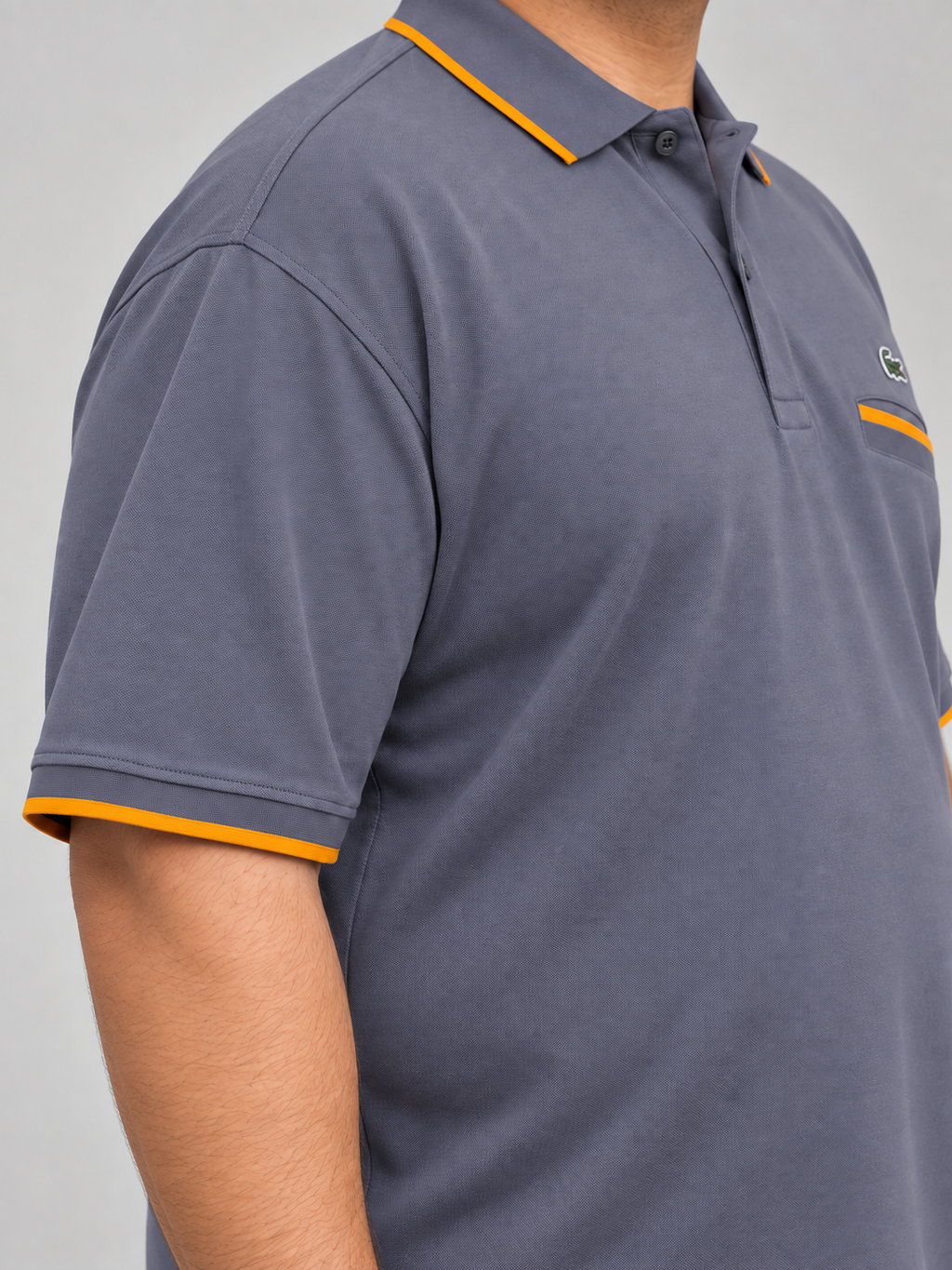 Plus-Size Slate-Grey Pocket Polo With Orange Trim - view 5