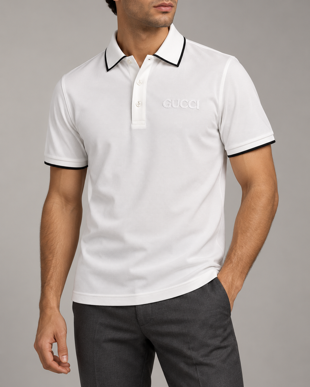 White Tonal Embroidered Polo T-Shirt - view 2