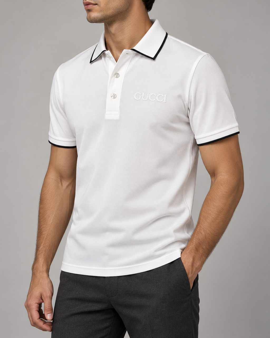 White Tonal Embroidered Polo T-Shirt - view 3