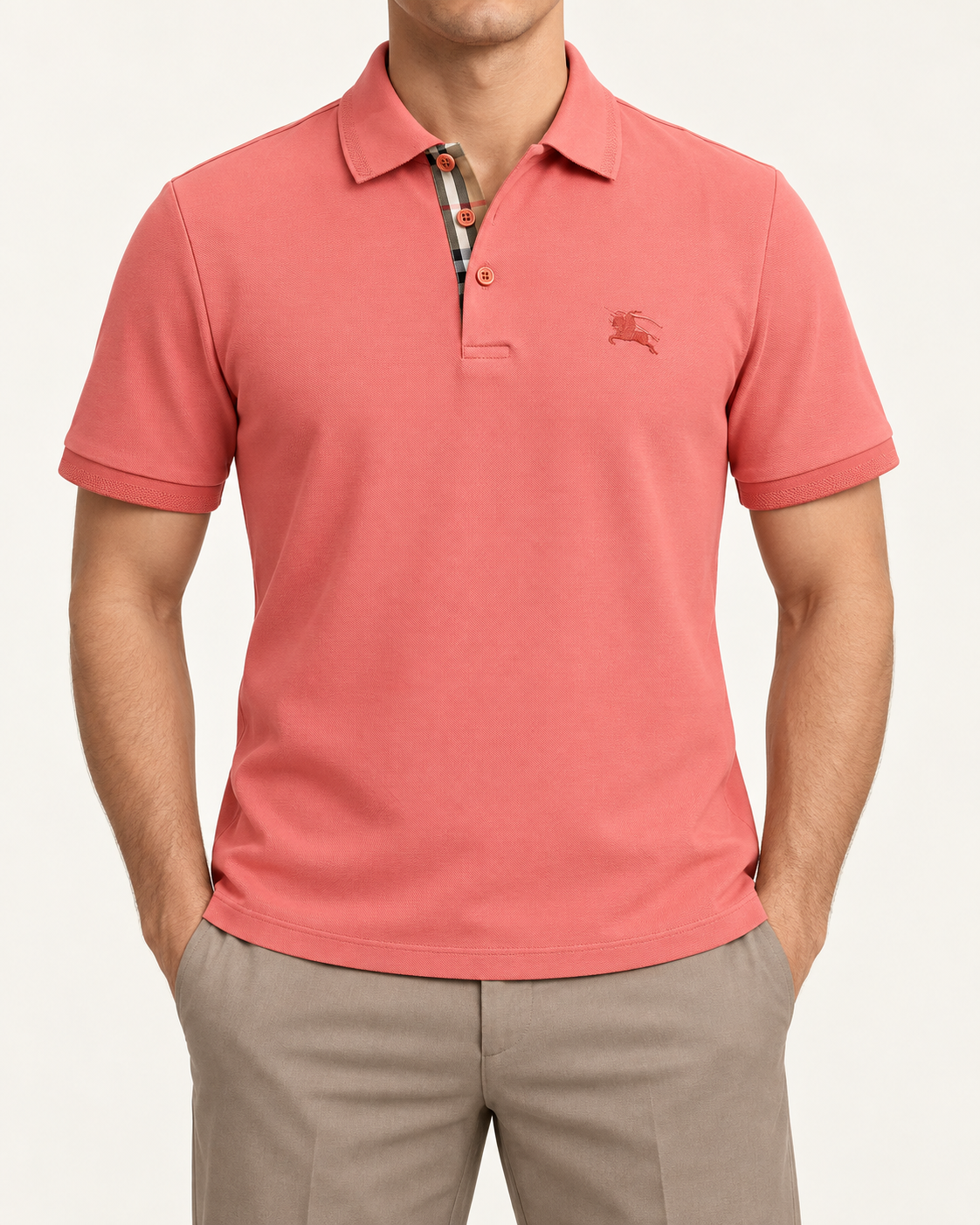 Coral Check Placket Tonal Crest Polo - front view