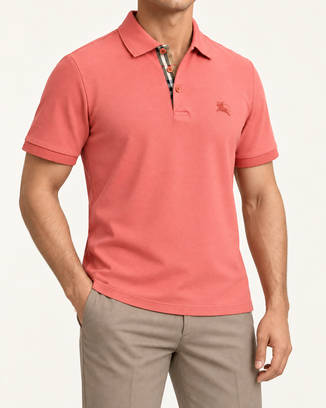 Coral Check Placket Tonal Crest Polo - view 2