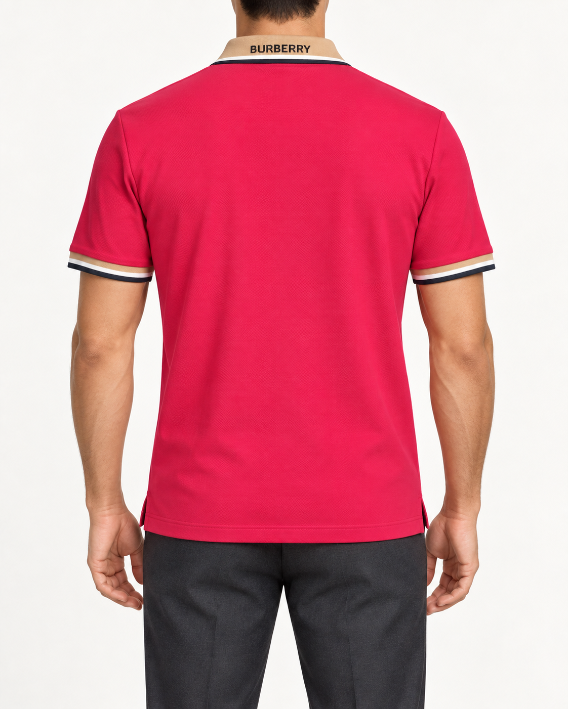 Raspberry Red Contrast-Trim Polo Shirt - view 3
