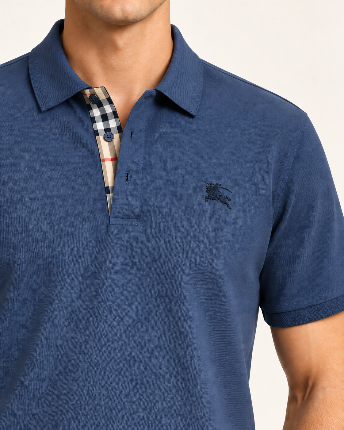 Slate Blue Check Placket Tonal Crest Polo - view 4