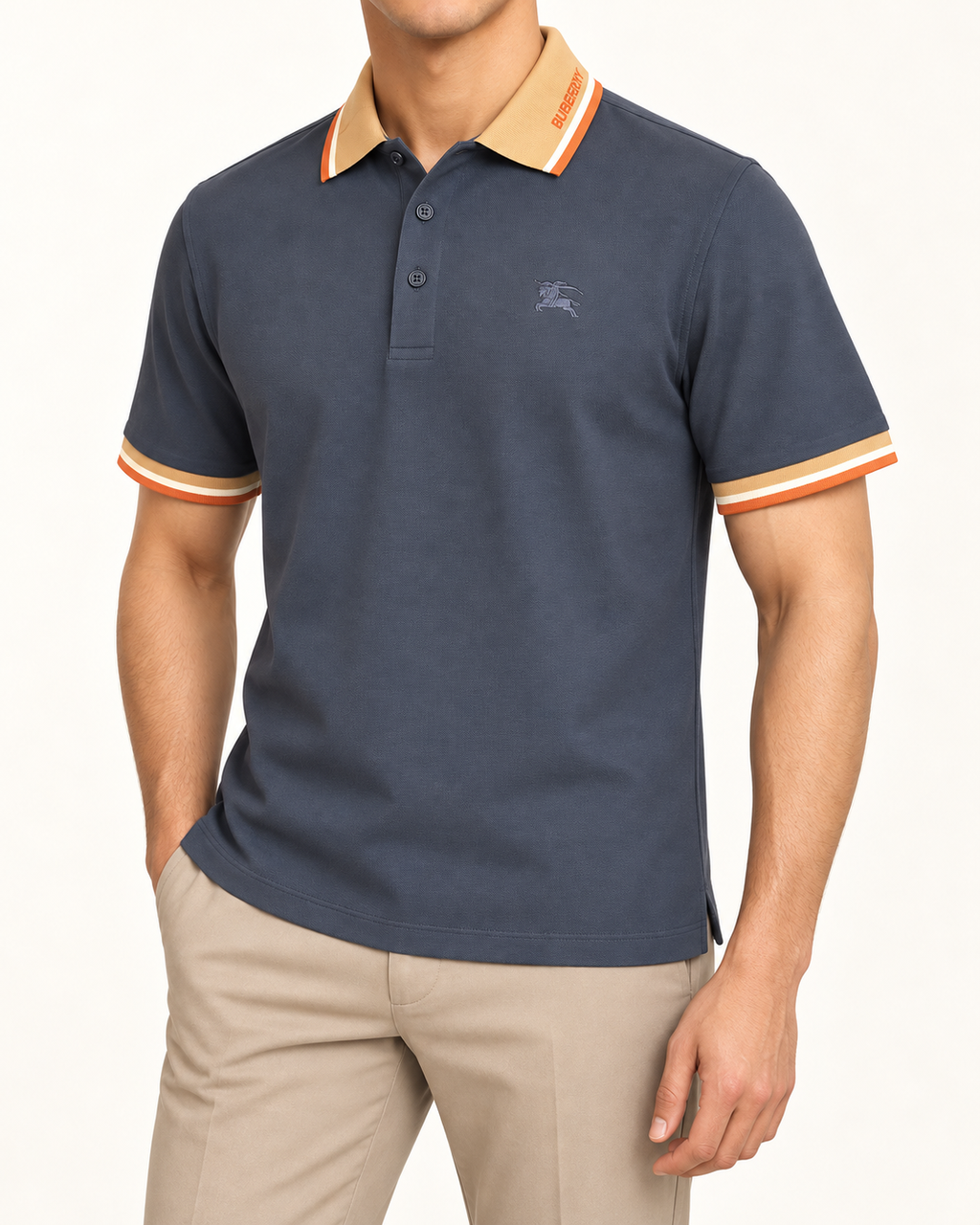 Slate Navy Camel Orange Trim Polo - view 2