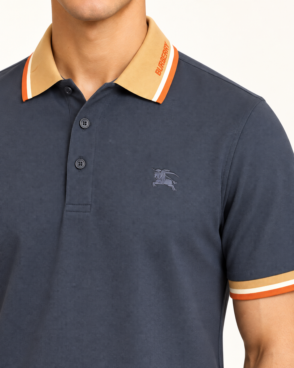 Slate Navy Camel Orange Trim Polo - view 4