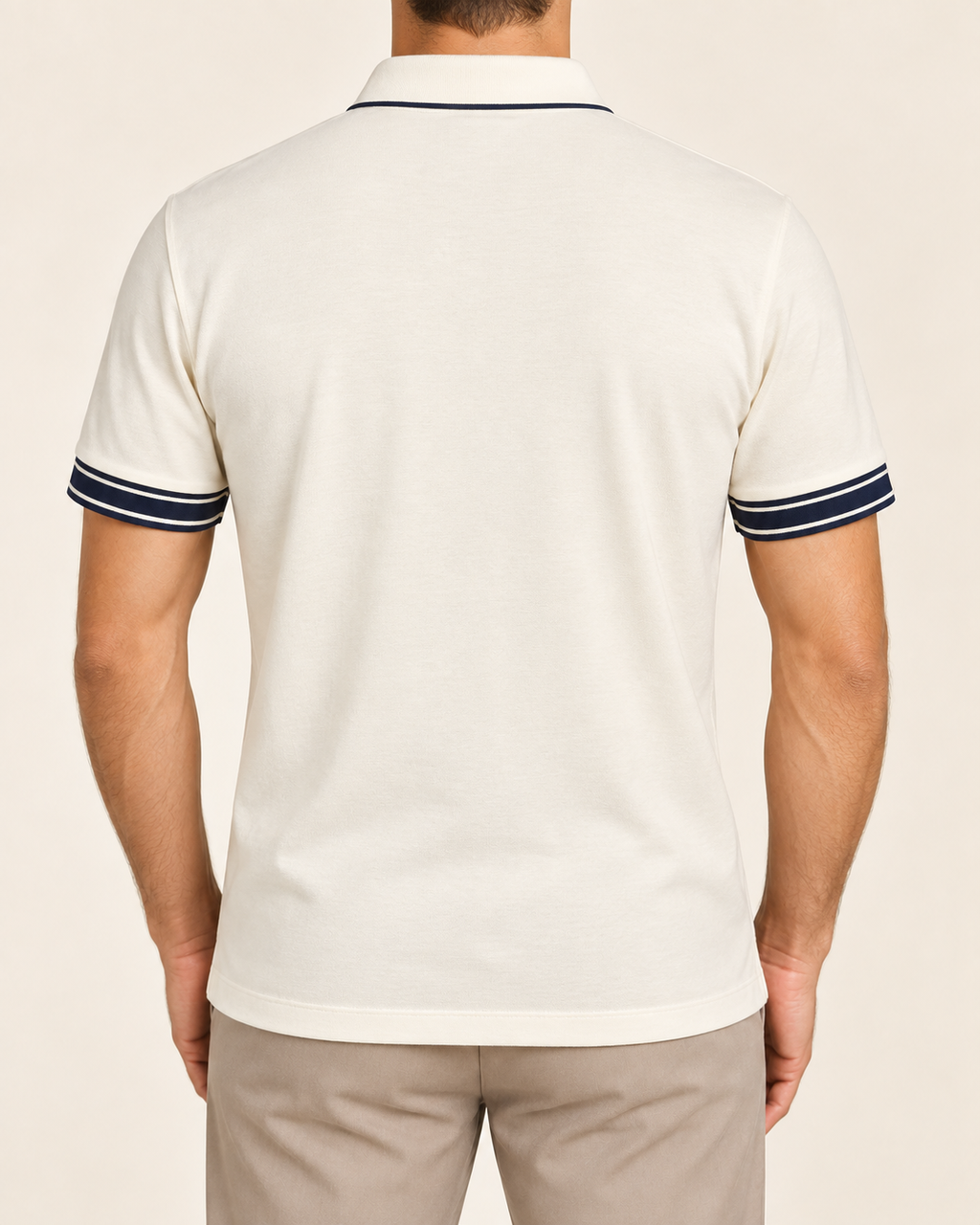 Cream Embroidered Crest Contrast-Trim Polo T-Shirt - view 3