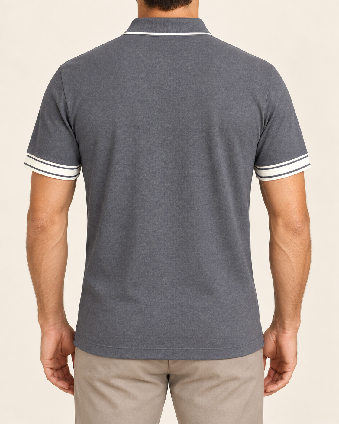 Grey Embroidered Crest Contrast-Trim Polo T-Shirt - view 3