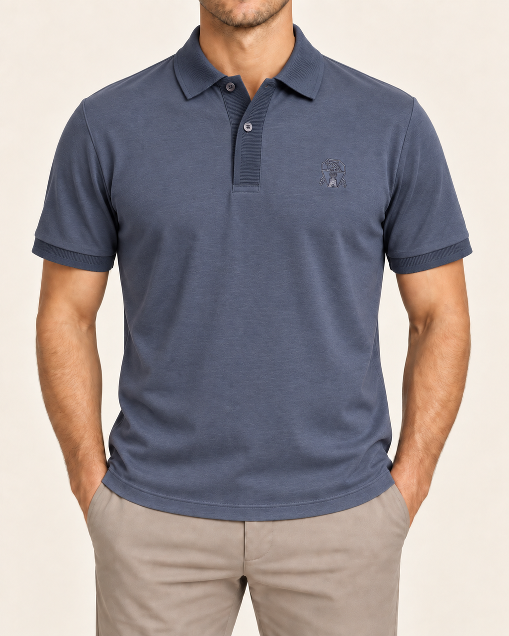 Blue Rib Trim Crest Polo - front view