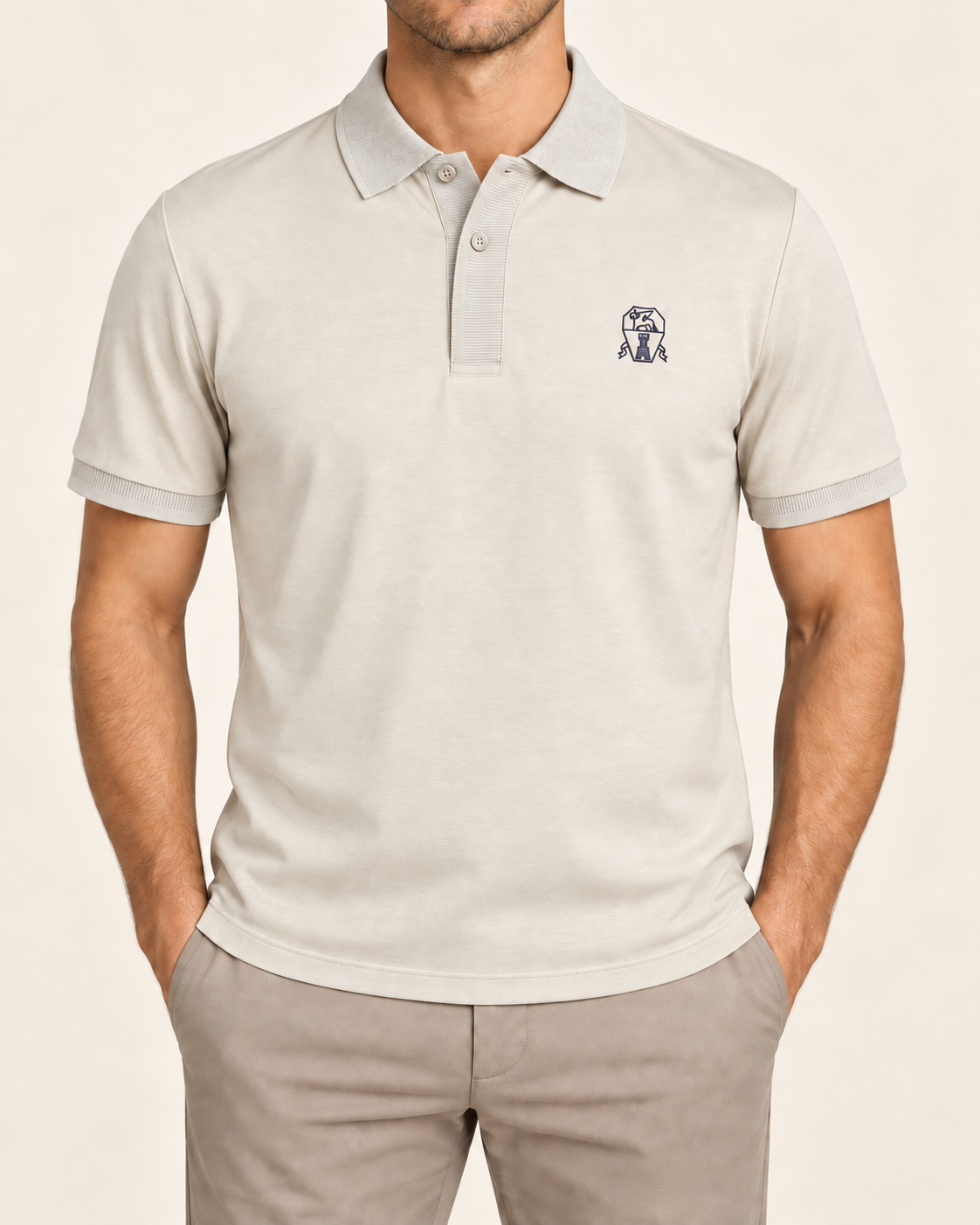Cream Rib Trim Crest Polo - front view