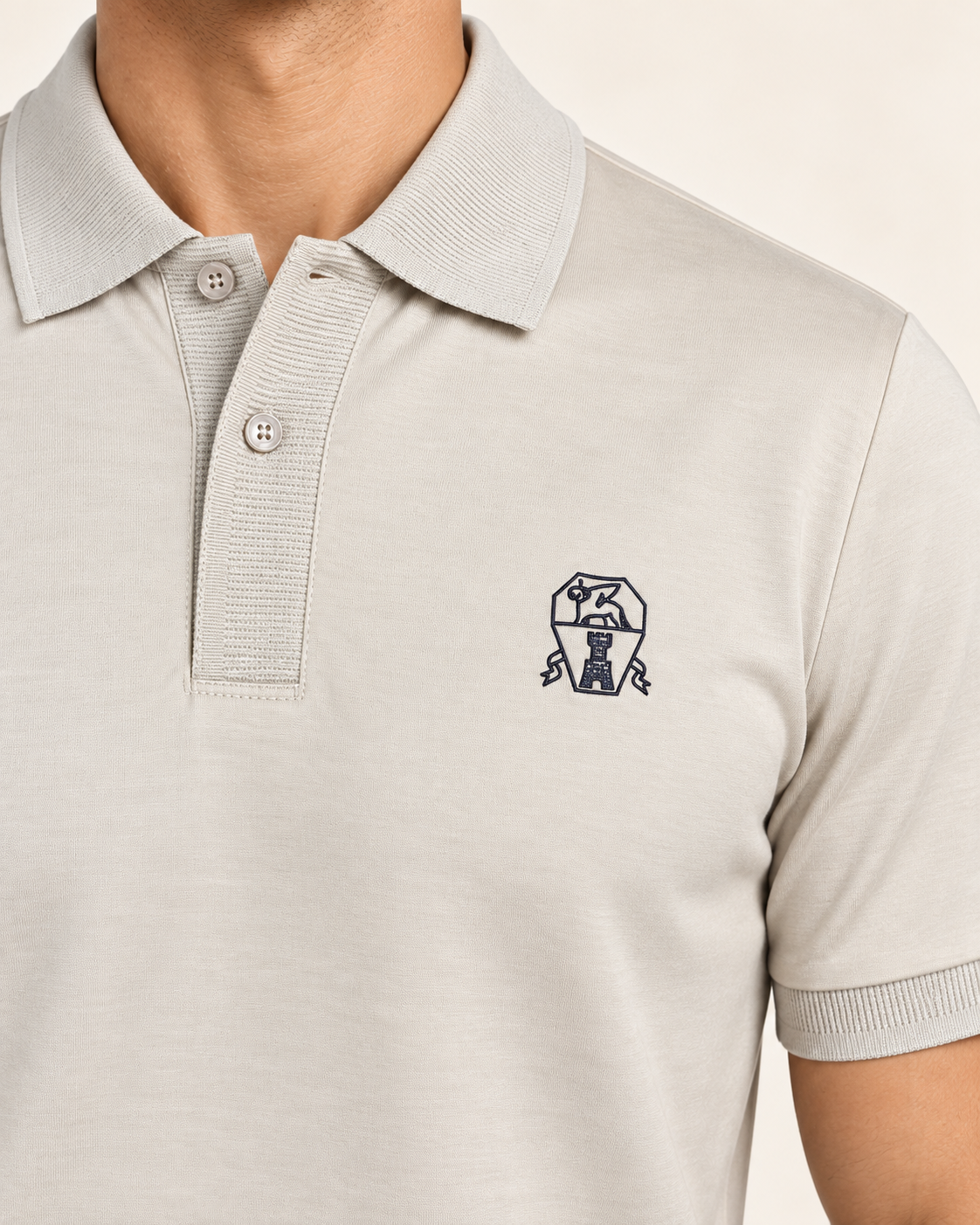 Cream Rib Trim Crest Polo - view 4