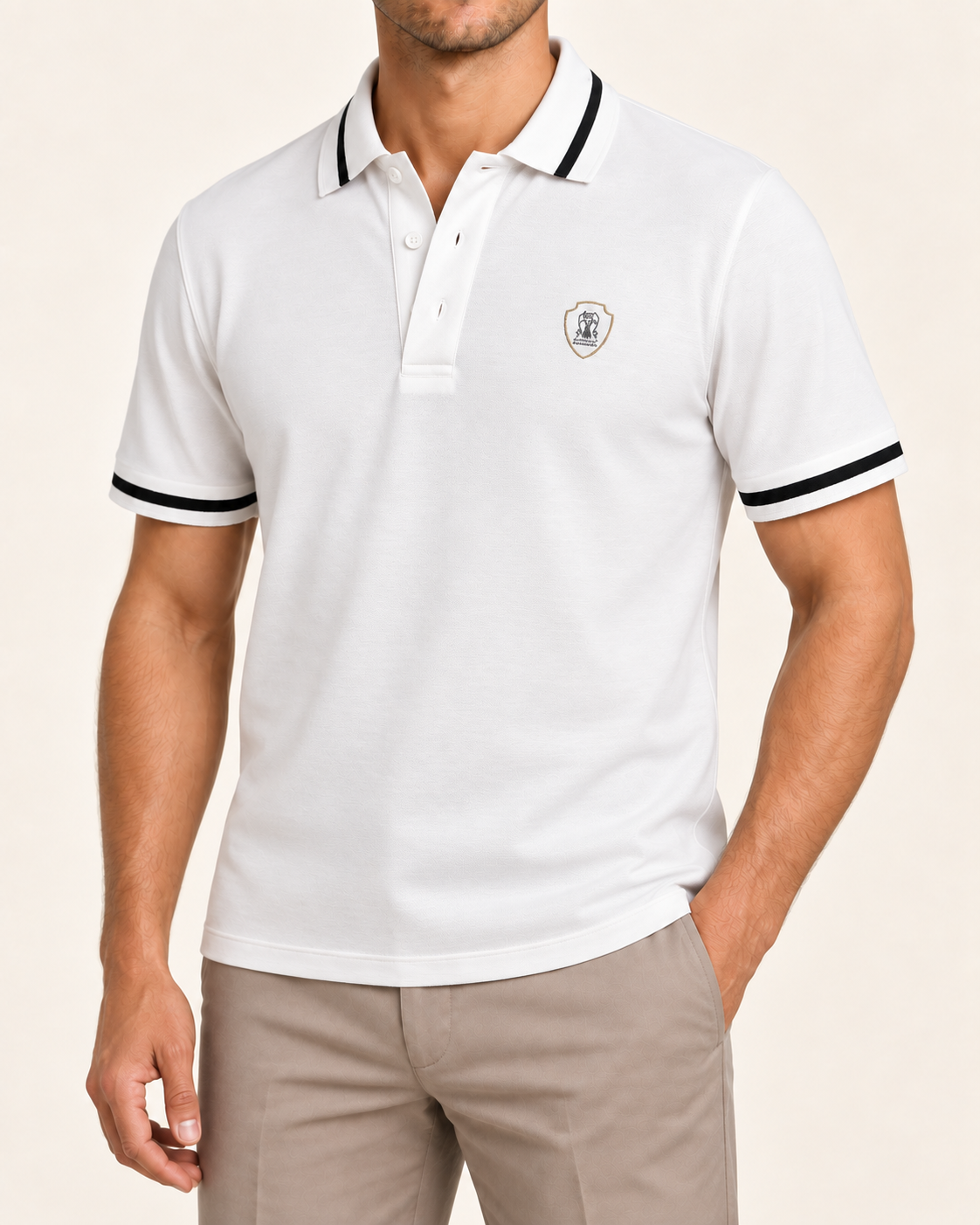 White Stripe Trim Crest Polo - view 2