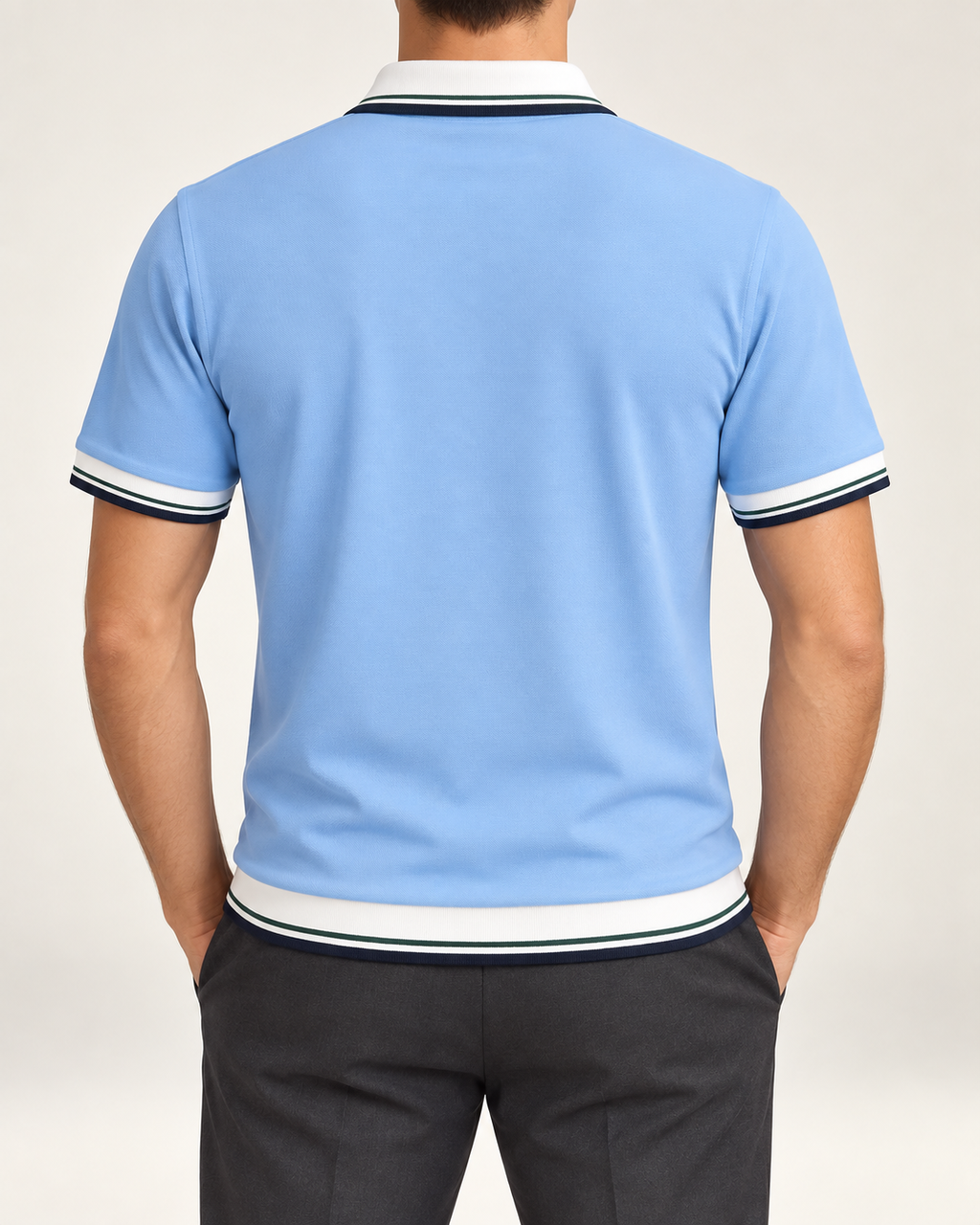 Sky Blue Contrast-Trim Crest Polo Shirt - view 3