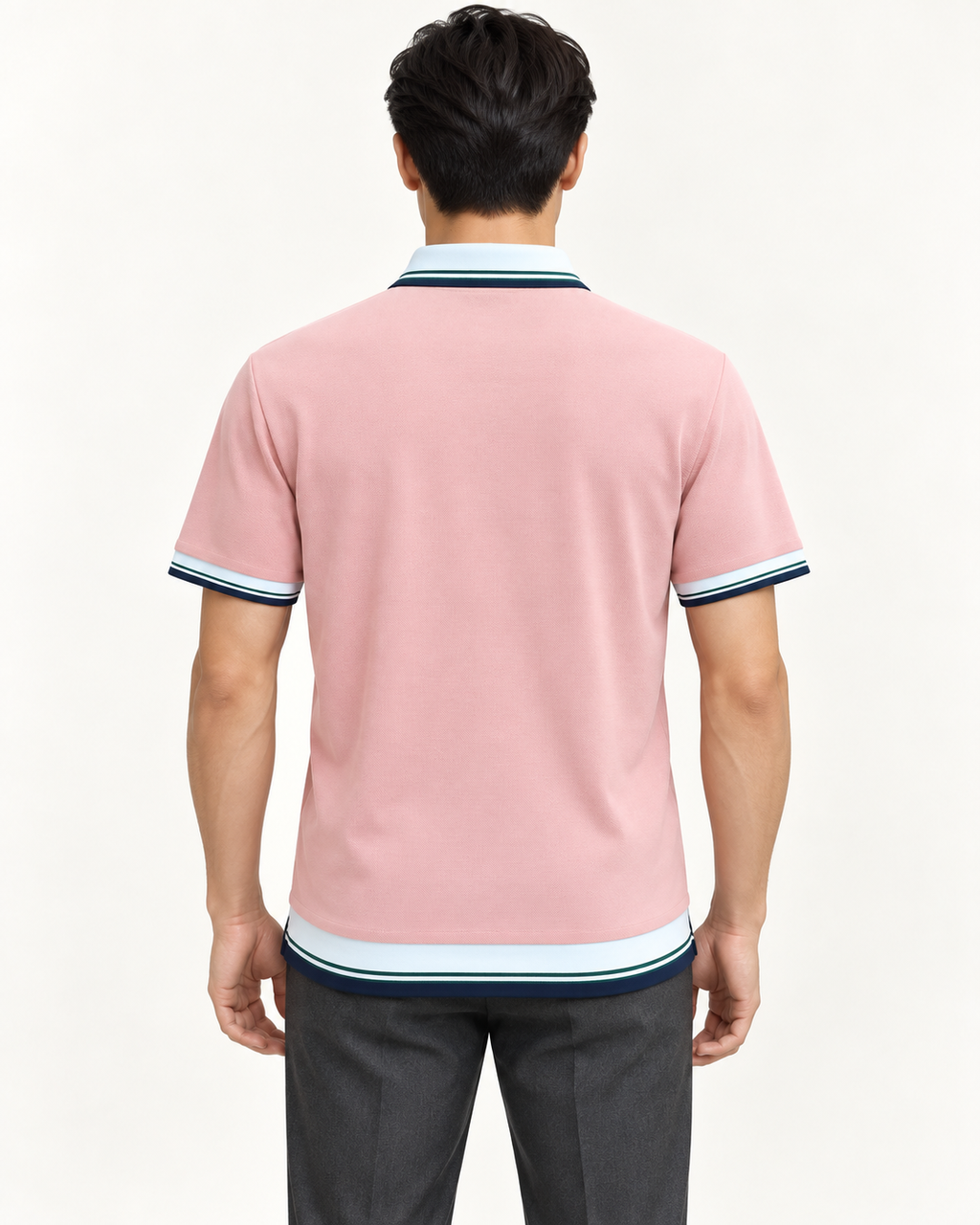 Blush Pink Contrast-Trim Crest Polo Shirt - view 3