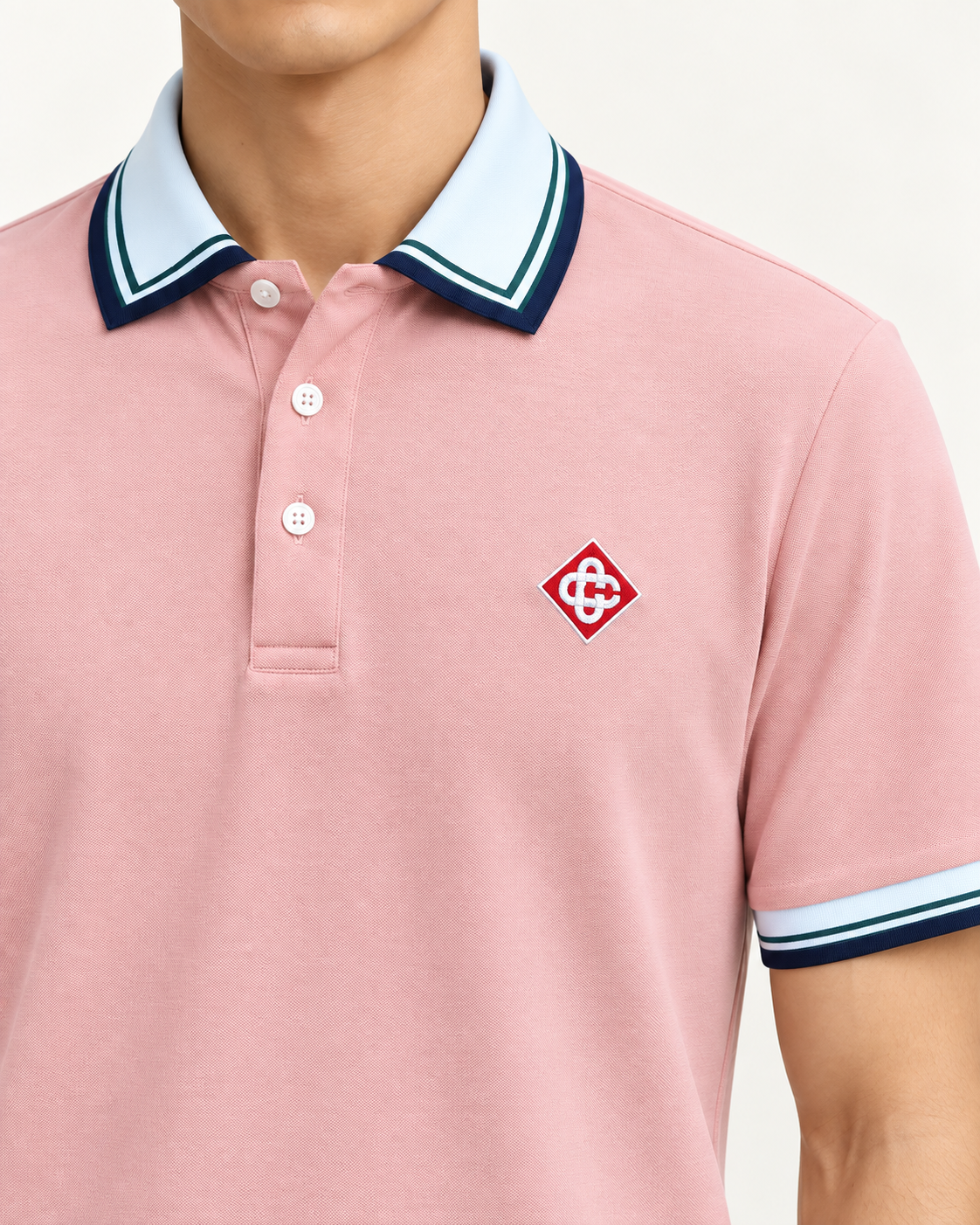 Blush Pink Contrast-Trim Crest Polo Shirt - view 4