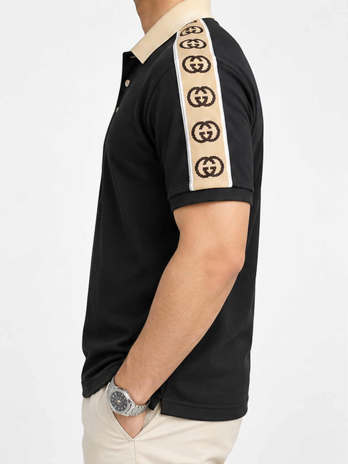 Black Shoulder-Print Polo T-Shirt - view 3