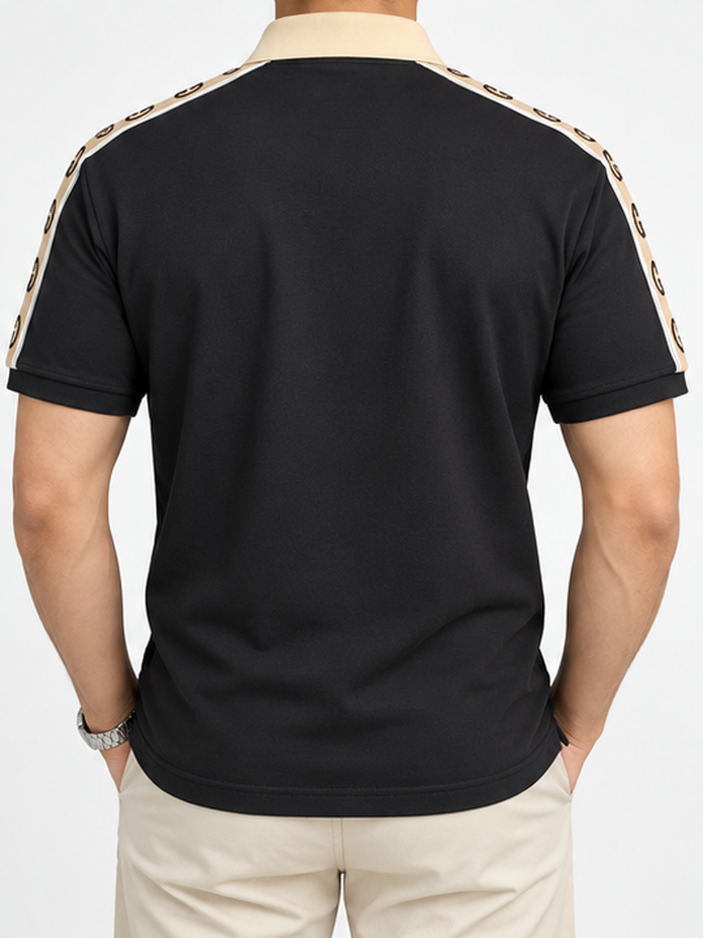 Black Shoulder-Print Polo T-Shirt - view 4