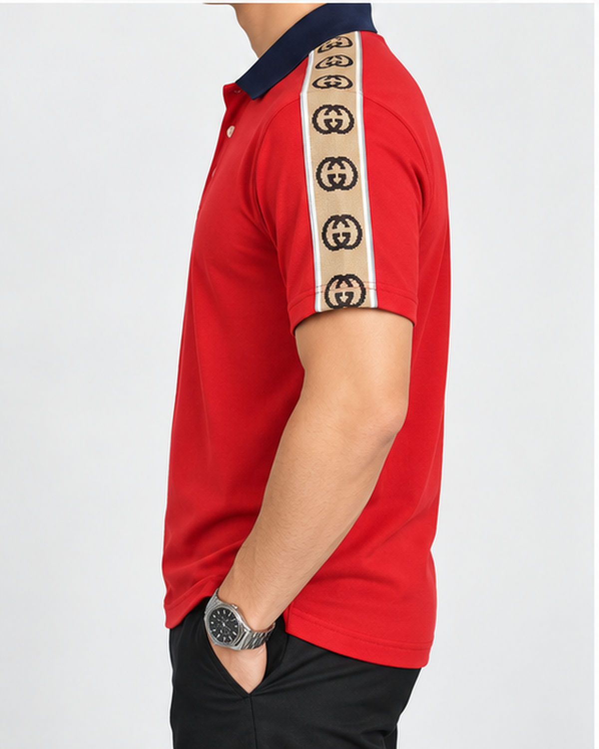 Red Shoulder-Print Polo T-Shirt - view 3