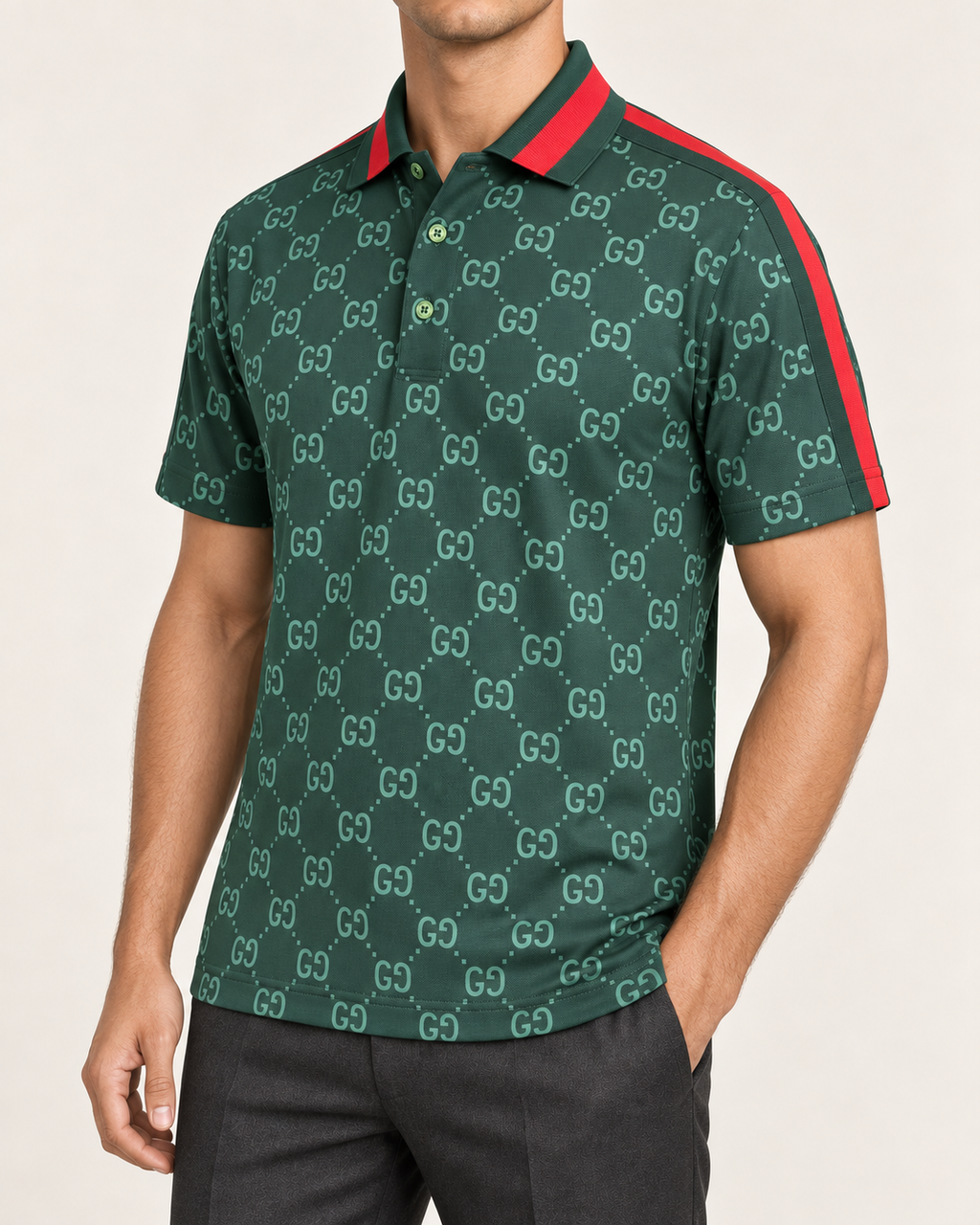 Forest Green Monogram Stripe Polo T Shirt - view 2