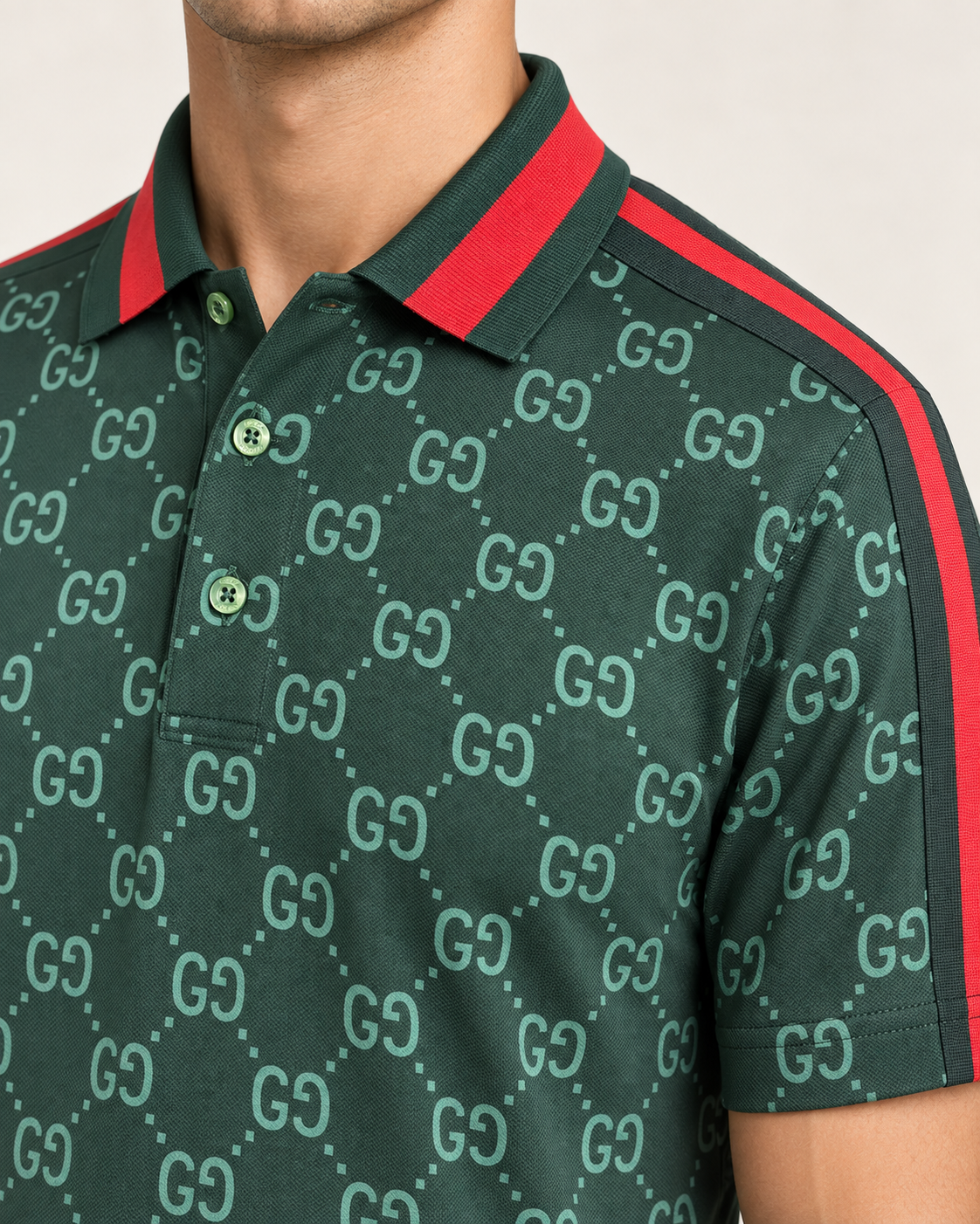 Forest Green Monogram Stripe Polo T Shirt - view 4
